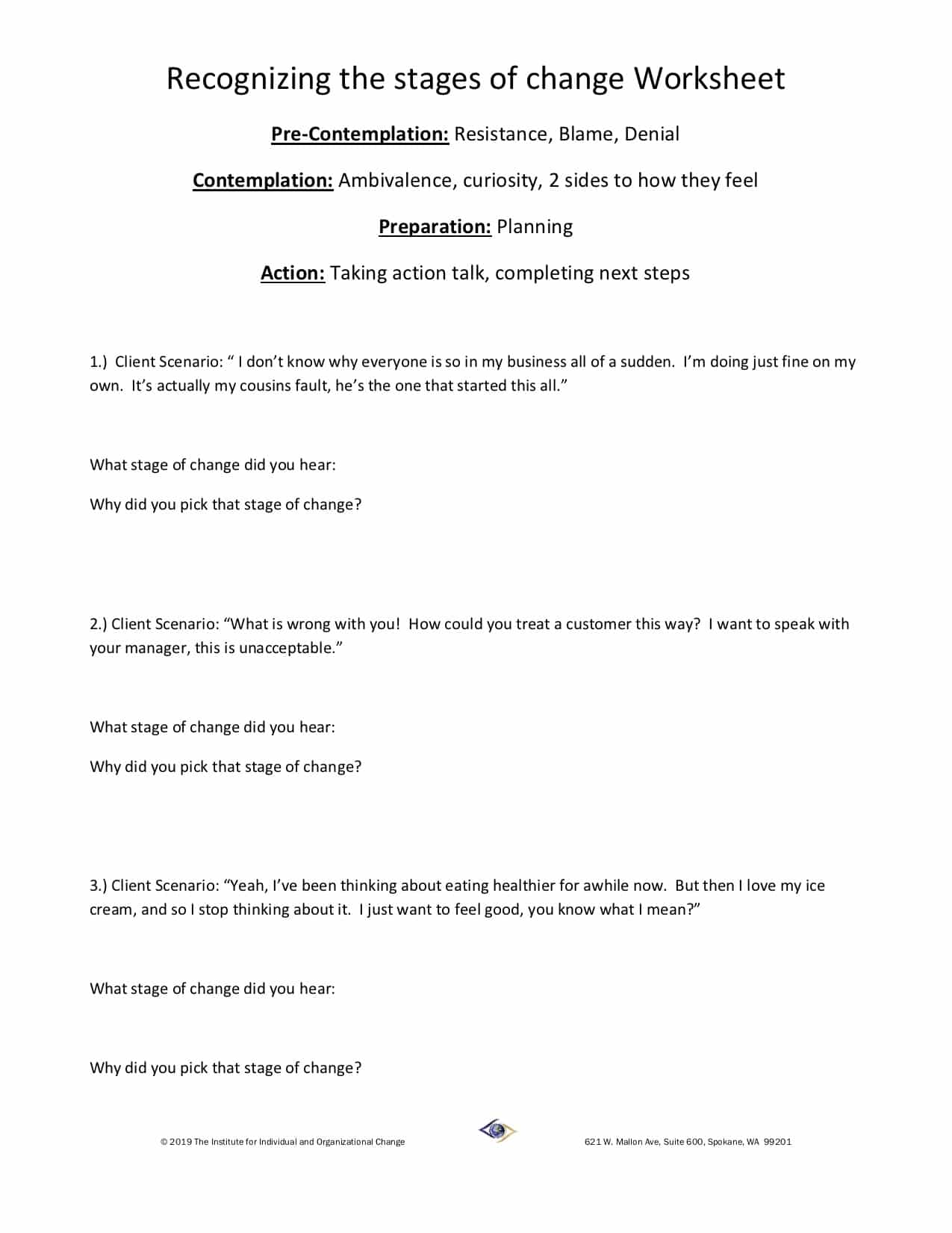 Skill Building Worksheets: Stages of Change practice - IFIOC Within Stages Of Change Worksheet