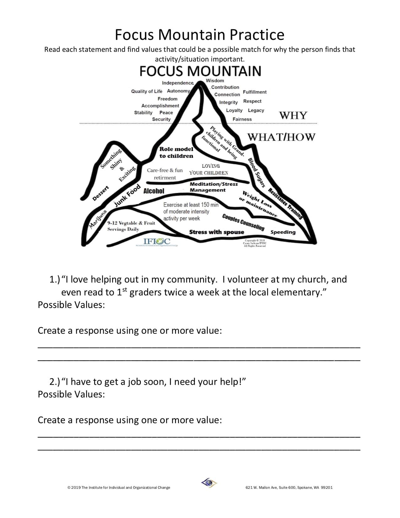 Skill building worksheet Recognizing Values worksheet IFIOC