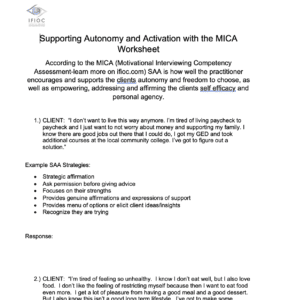 Supporting Autonomy and Activation worksheet screen shot